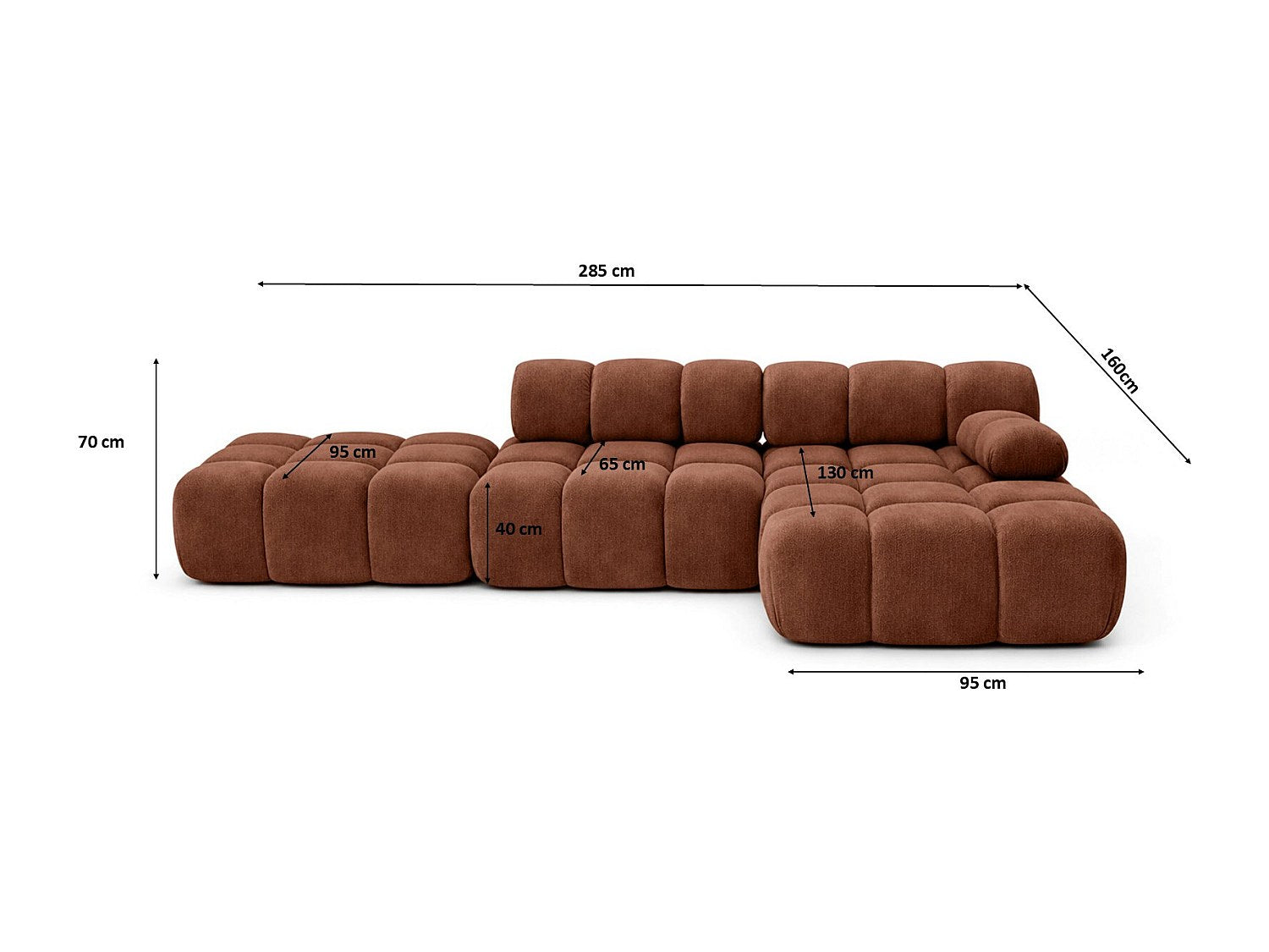Pouf pour canapé modulable marron tissu