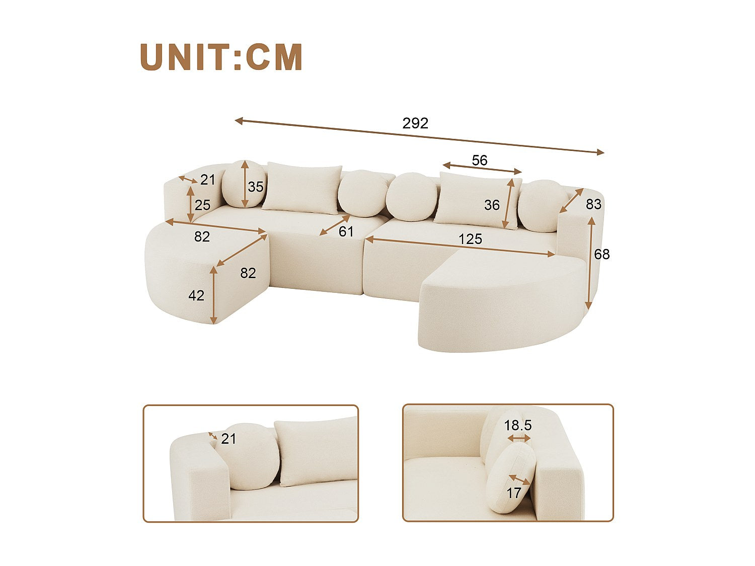 Canapé modulable beige tissu