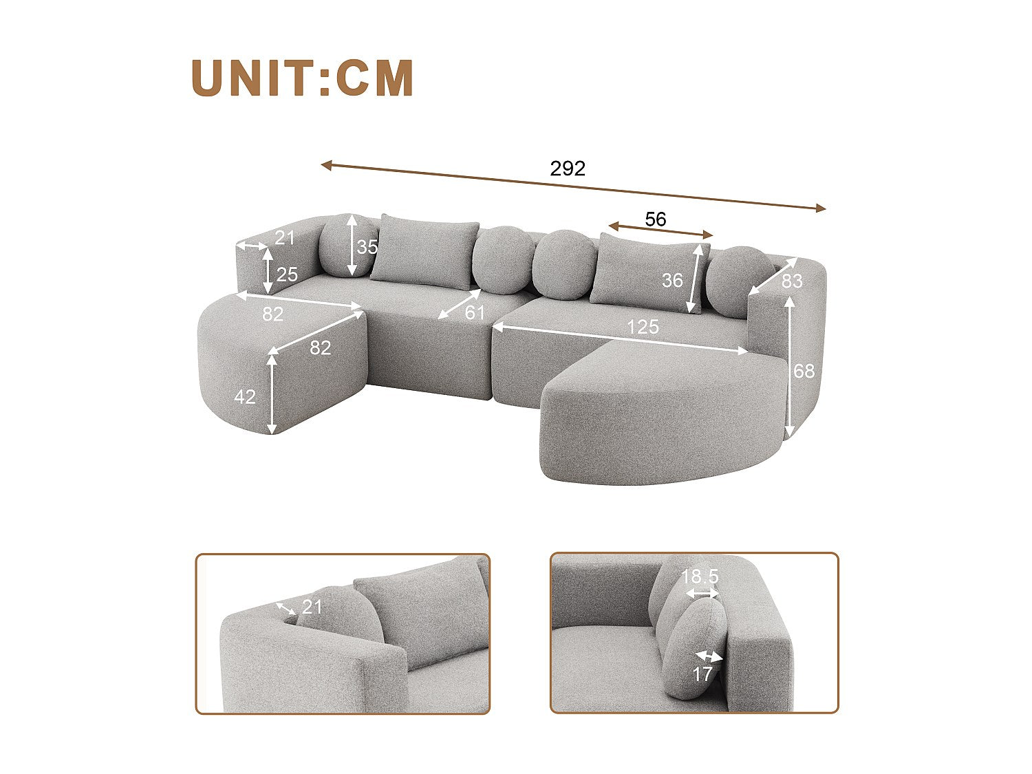 Canapé modulable gris tissu