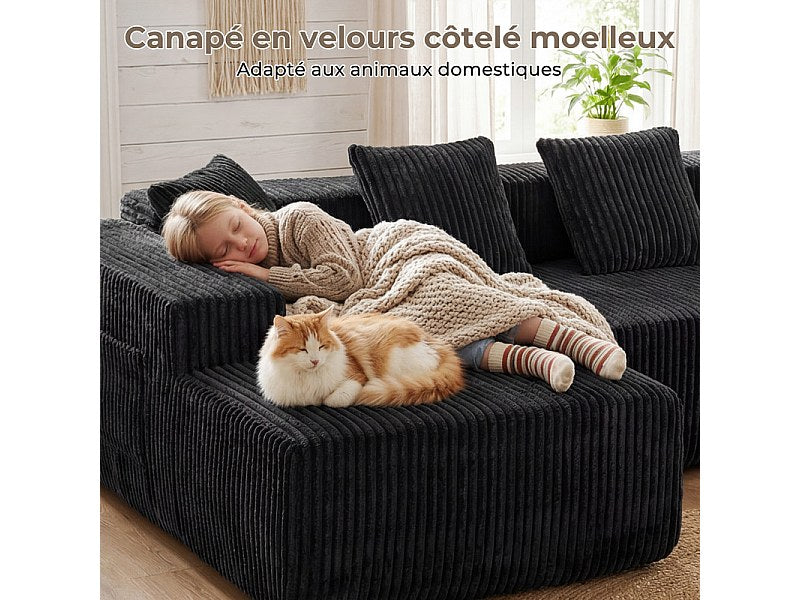 Méridienne pour canapé modulable 3 places noir velours