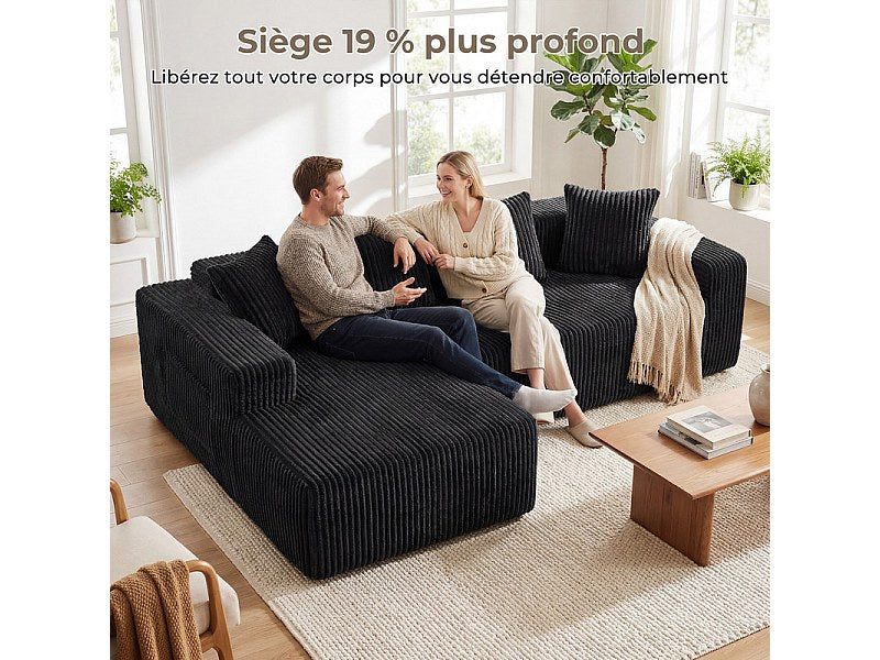 Méridienne pour canapé modulable 3 places noir velours