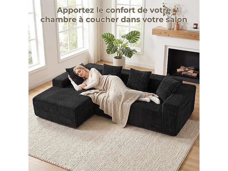 Méridienne pour canapé modulable 3 places noir velours