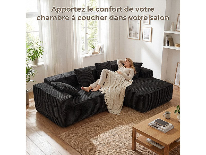 Méridienne pour canapé modulable 3 places noir velours