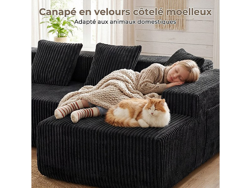 Méridienne pour canapé modulable 3 places noir velours