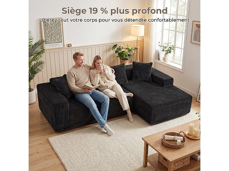 Méridienne pour canapé modulable 3 places noir velours