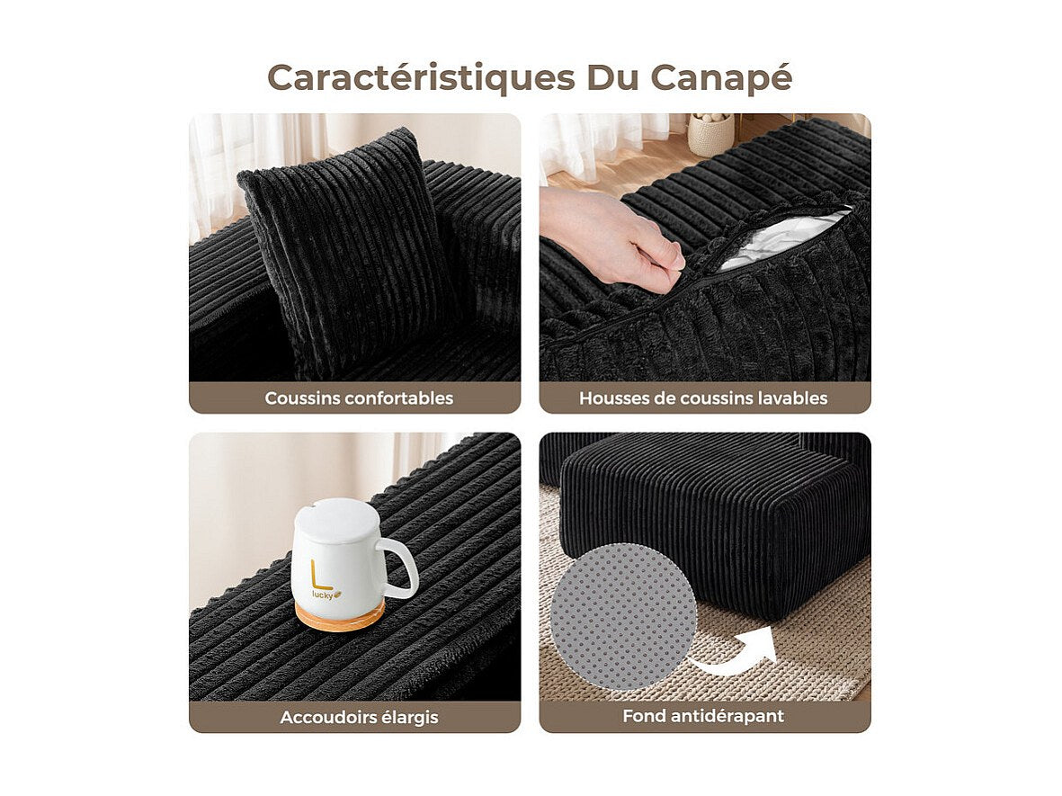 Méridienne pour canapé modulable 3 places noir velours