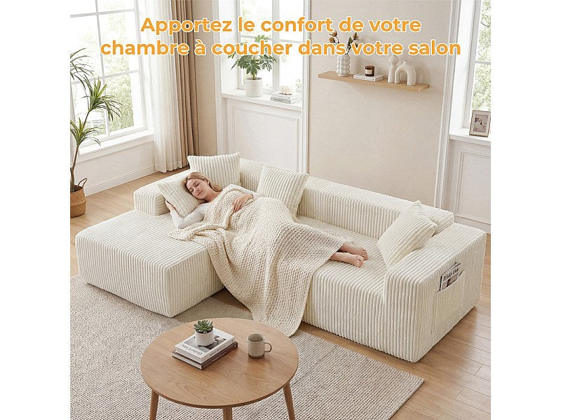 Méridienne pour canapé modulable 3 places beige velours