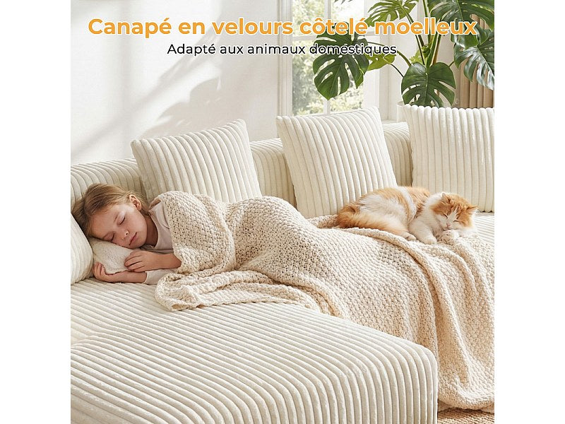 Méridienne pour canapé modulable 3 places beige velours