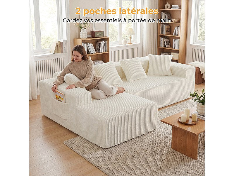 Méridienne pour canapé modulable 3 places beige velours