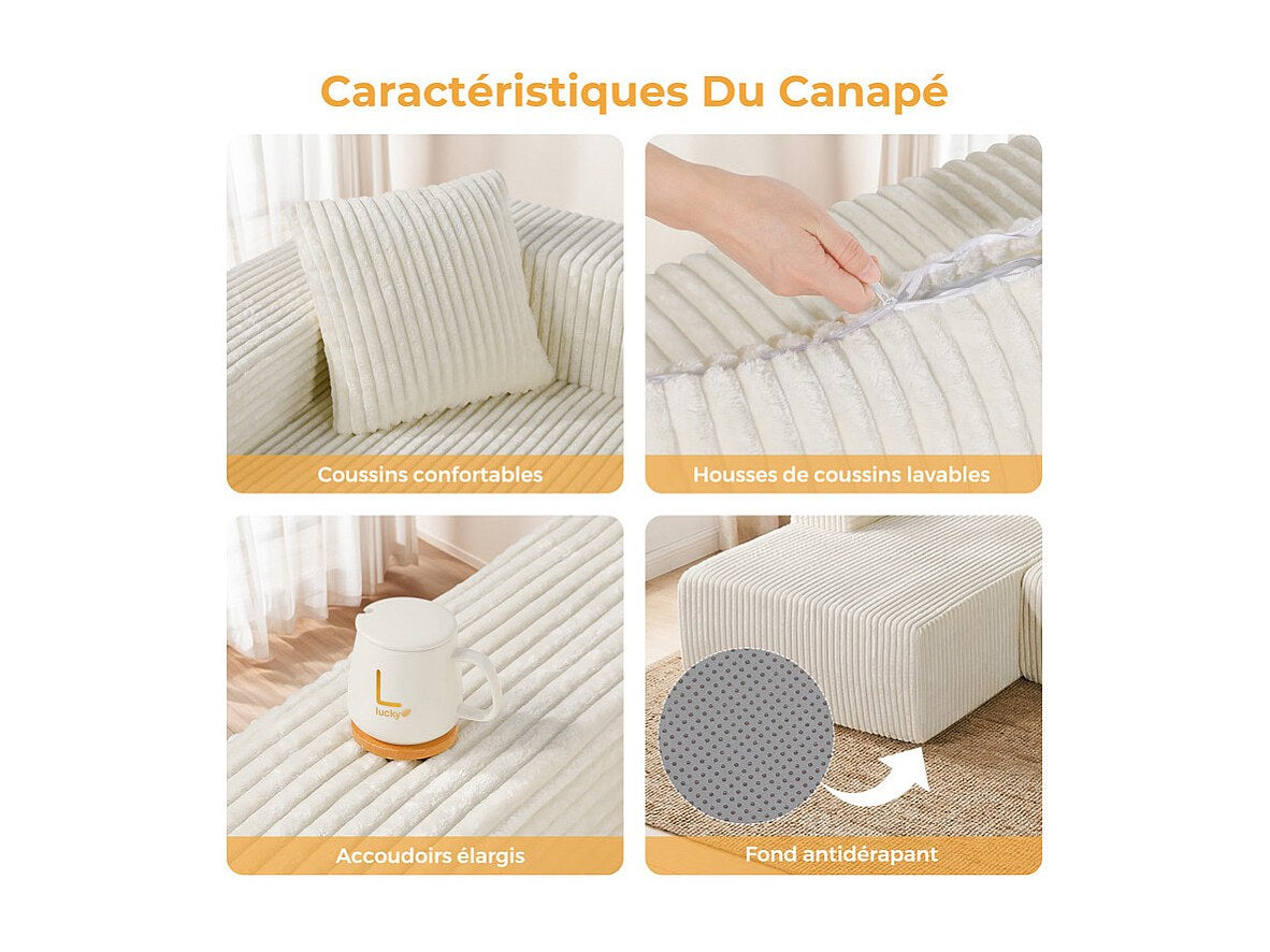 Méridienne pour canapé modulable 3 places beige velours