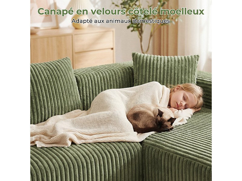 Méridienne pour canapé modulable 3 places vert velours