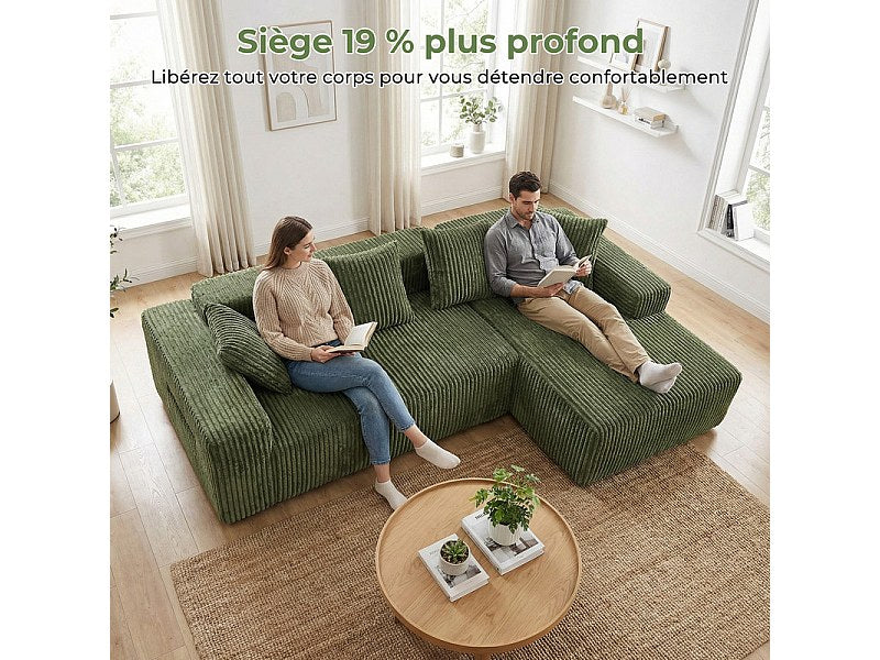 Méridienne pour canapé modulable 3 places vert velours