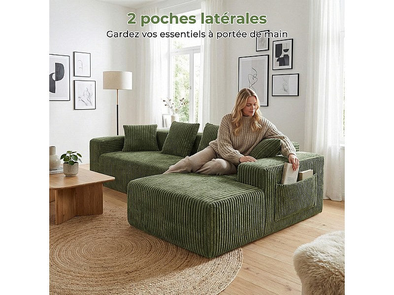 Méridienne pour canapé modulable 3 places vert velours