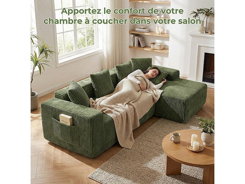 Méridienne pour canapé modulable 3 places vert velours