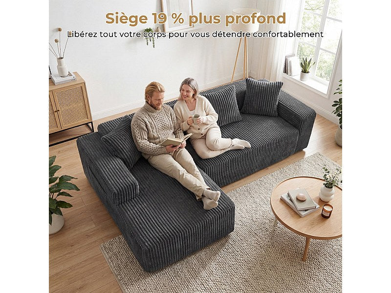 Méridienne pour canapé modulable 3 places gris velours