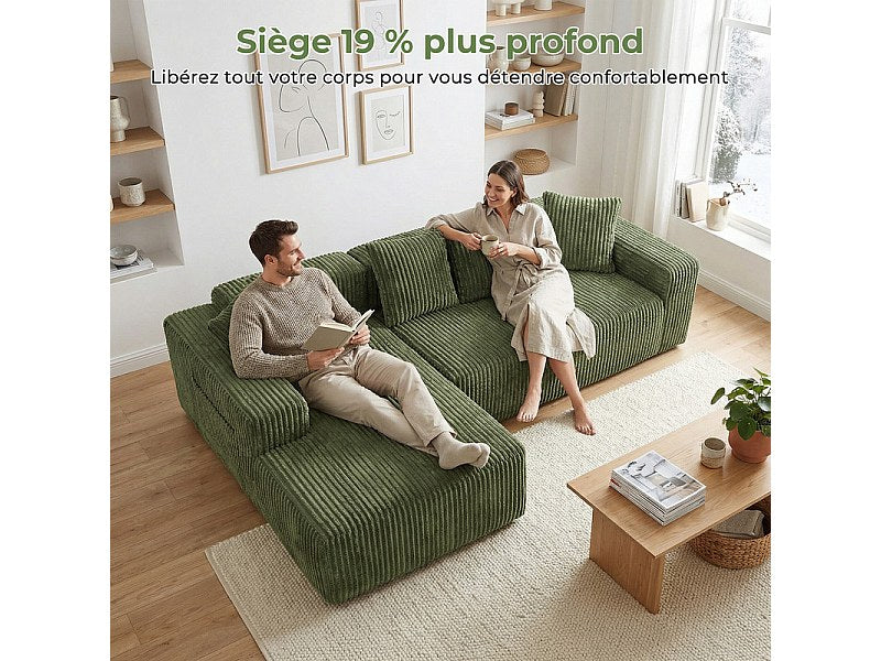 Méridienne pour canapé modulable 3 places vert velours
