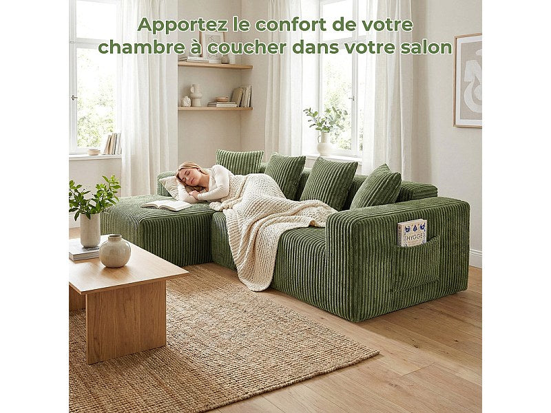 Méridienne pour canapé modulable 3 places vert velours