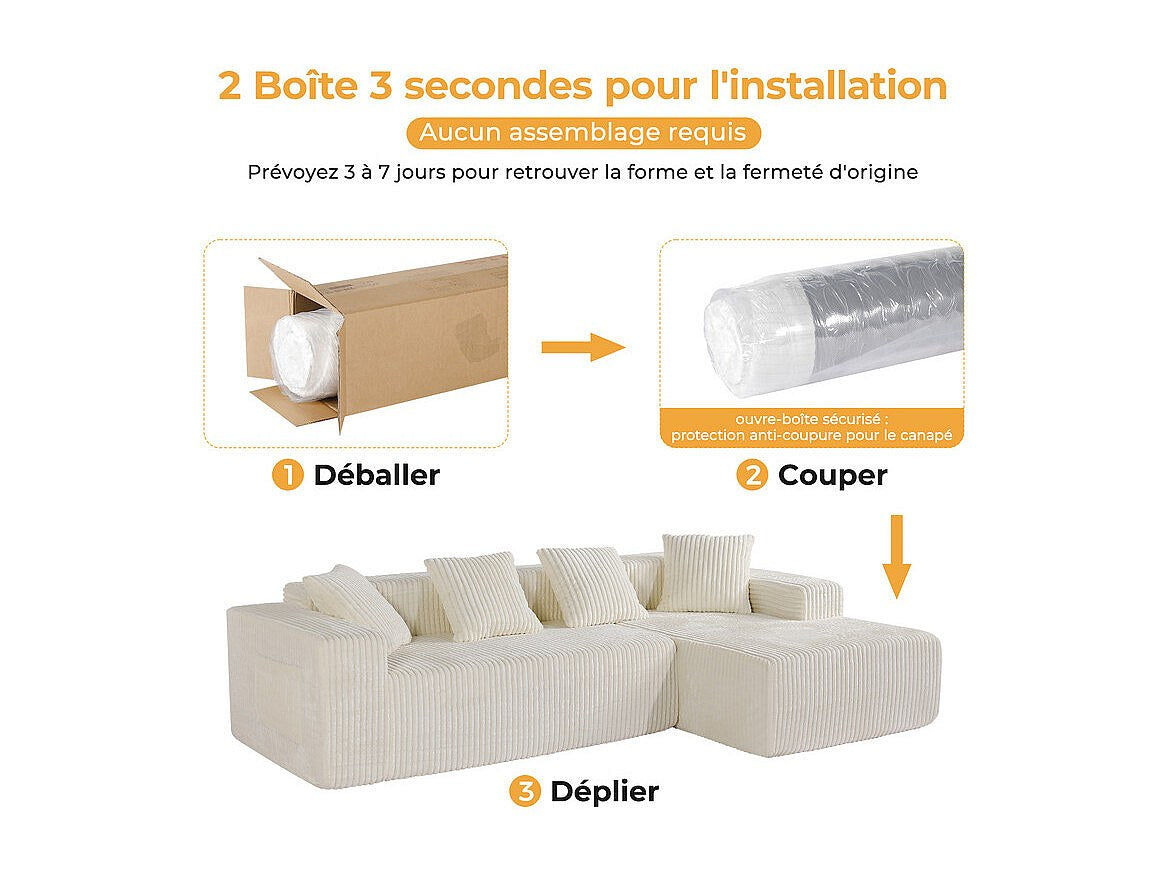 Méridienne pour canapé modulable 3 places beige velours
