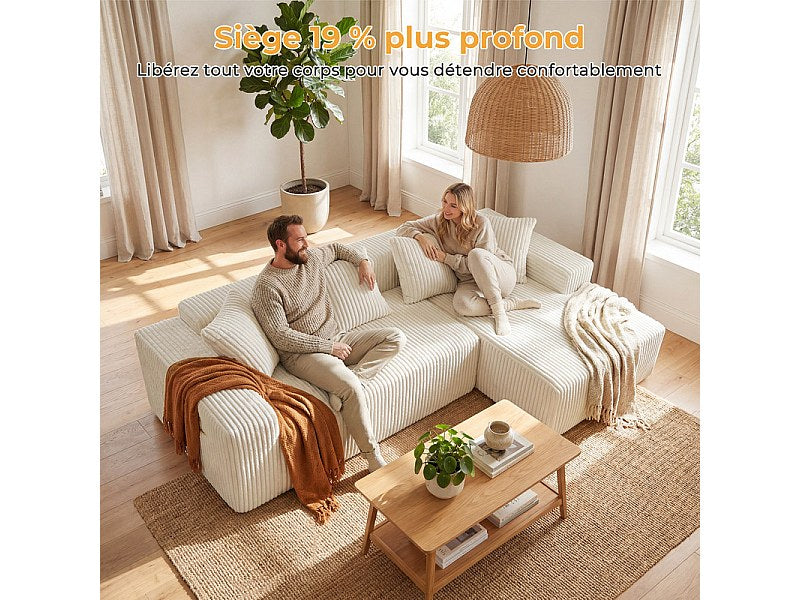 Méridienne pour canapé modulable 3 places beige velours