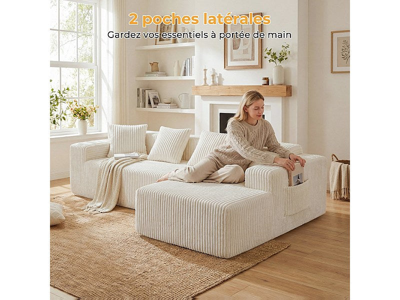 Méridienne pour canapé modulable 3 places beige velours