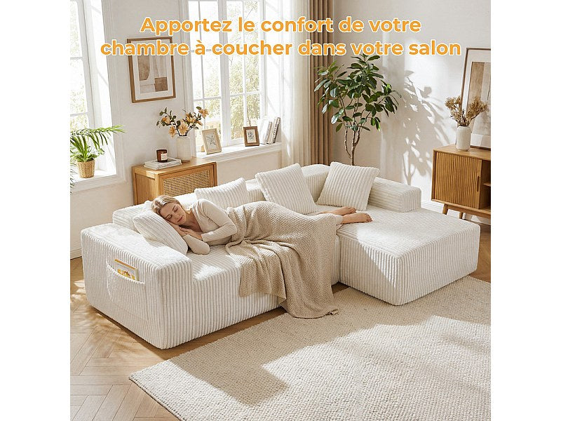 Méridienne pour canapé modulable 3 places beige velours