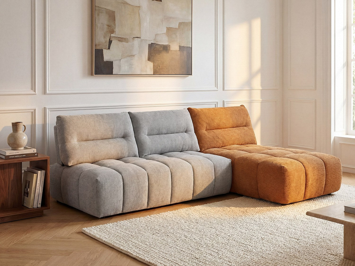 Angle pour canapé modulable gris tissu