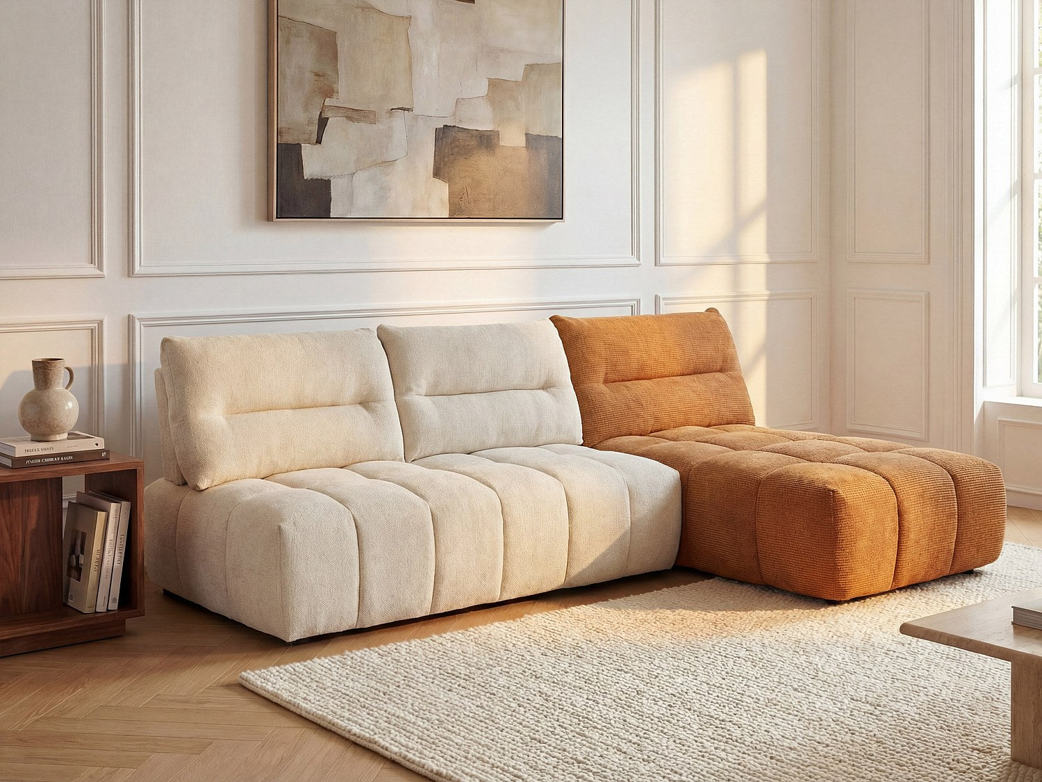 Angle pour canapé modulable orange tissu