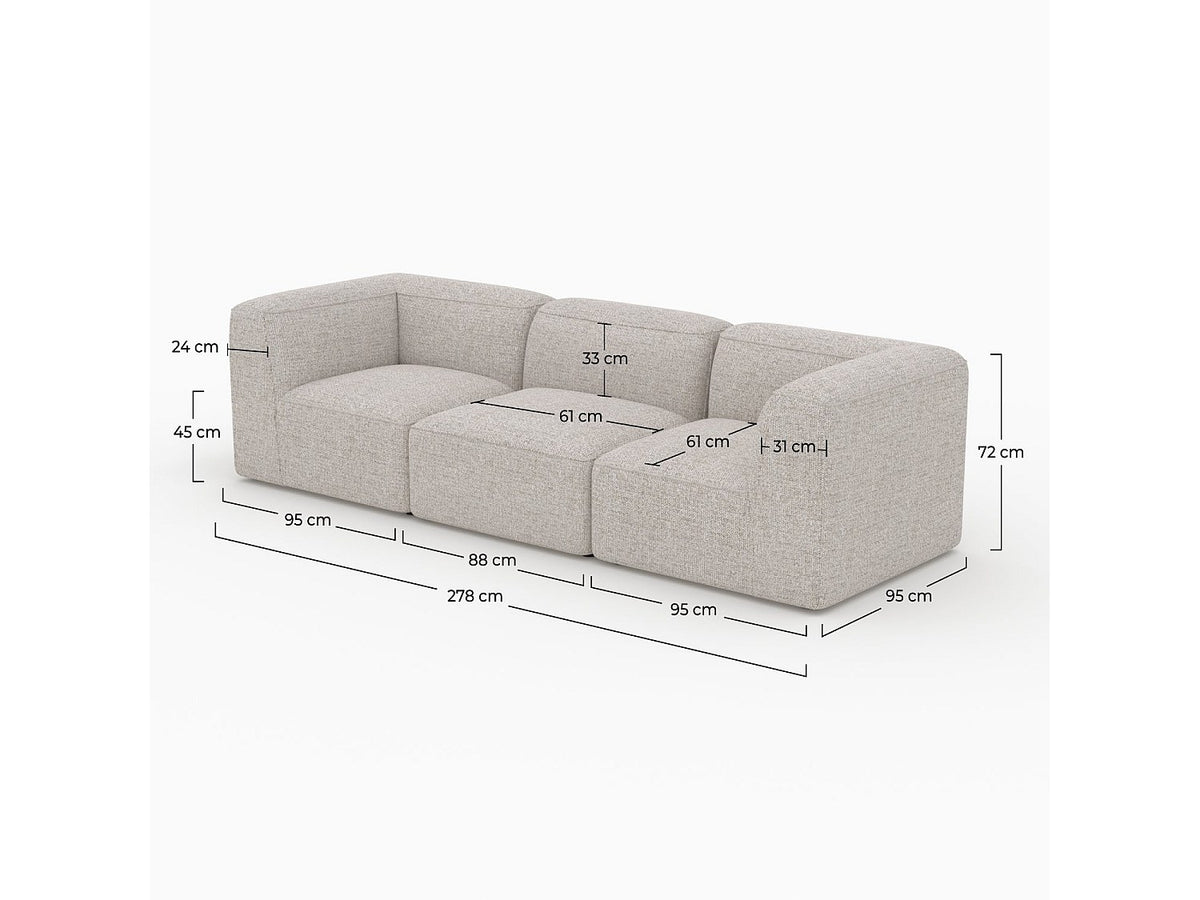 Canapé modulable 3 places beige tissu - Hestia