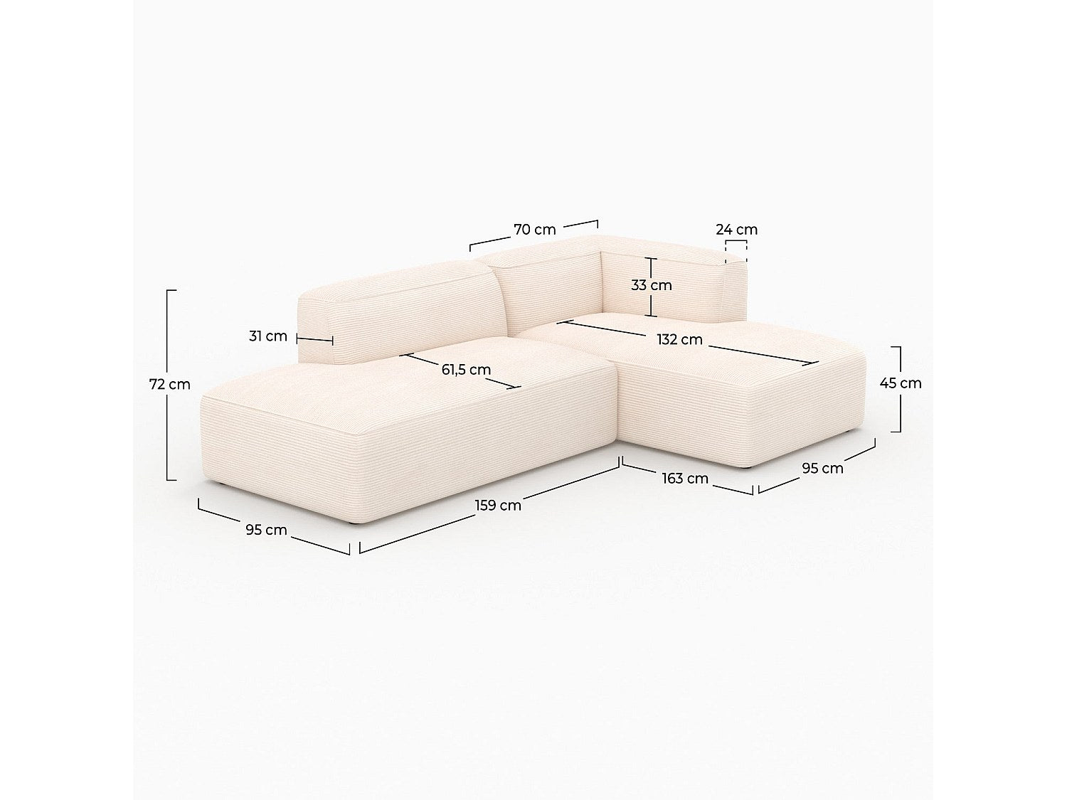 Canapé modulable 4 places blanc velours - Mina