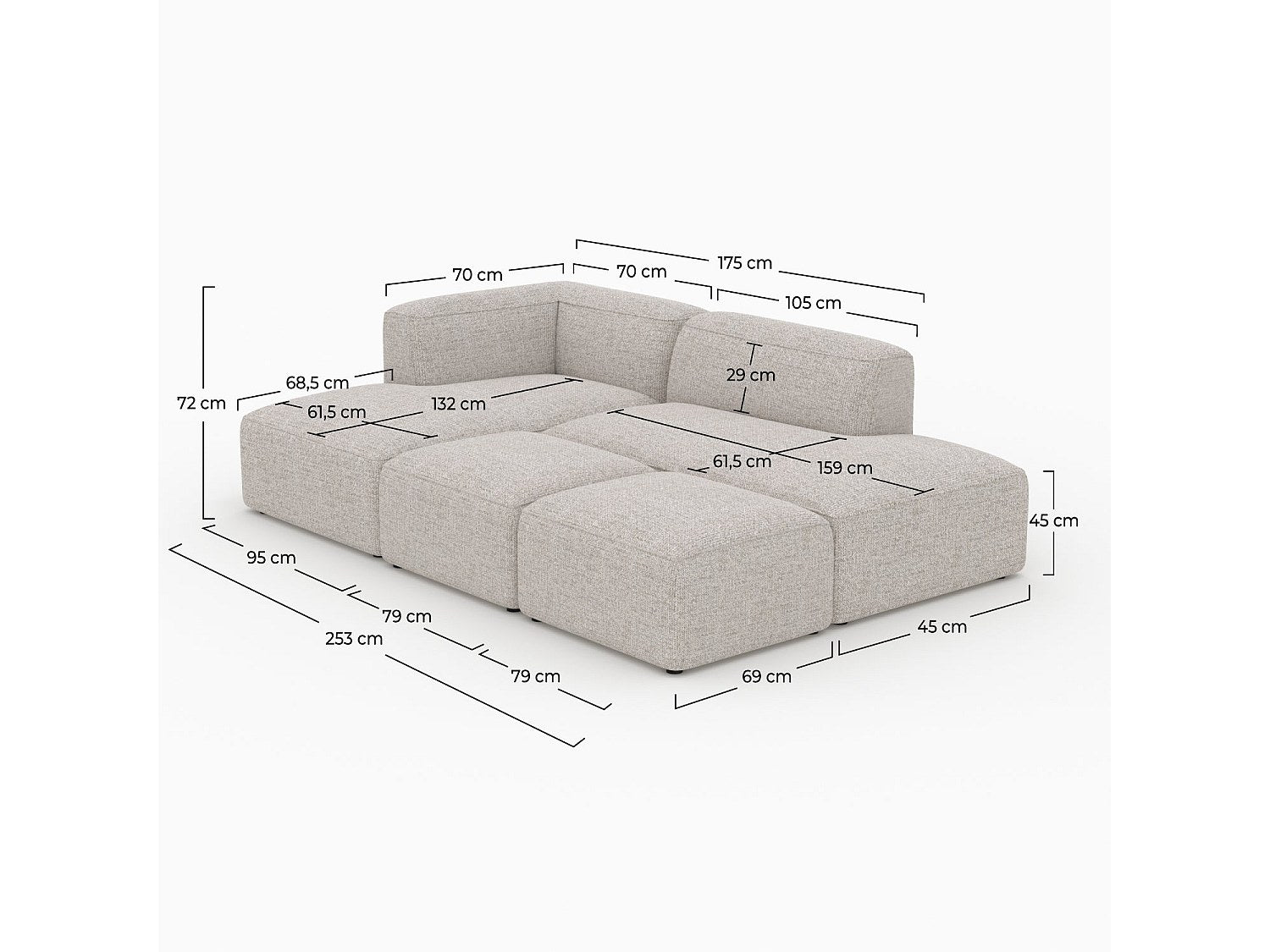 Pouf pour canapé modulable 4 places beige tissu - Hestia
