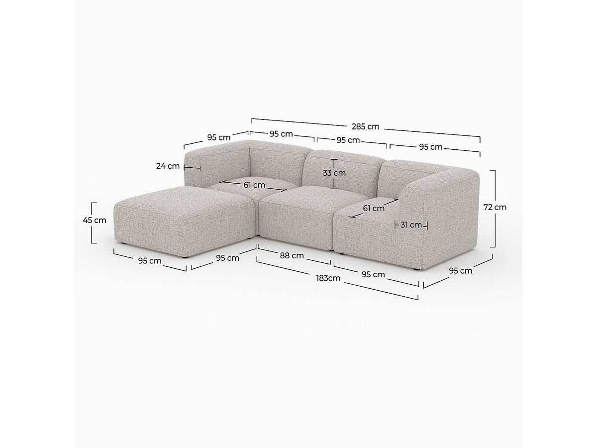 Pouf pour canapé modulable 3 places beige tissu - Hestia
