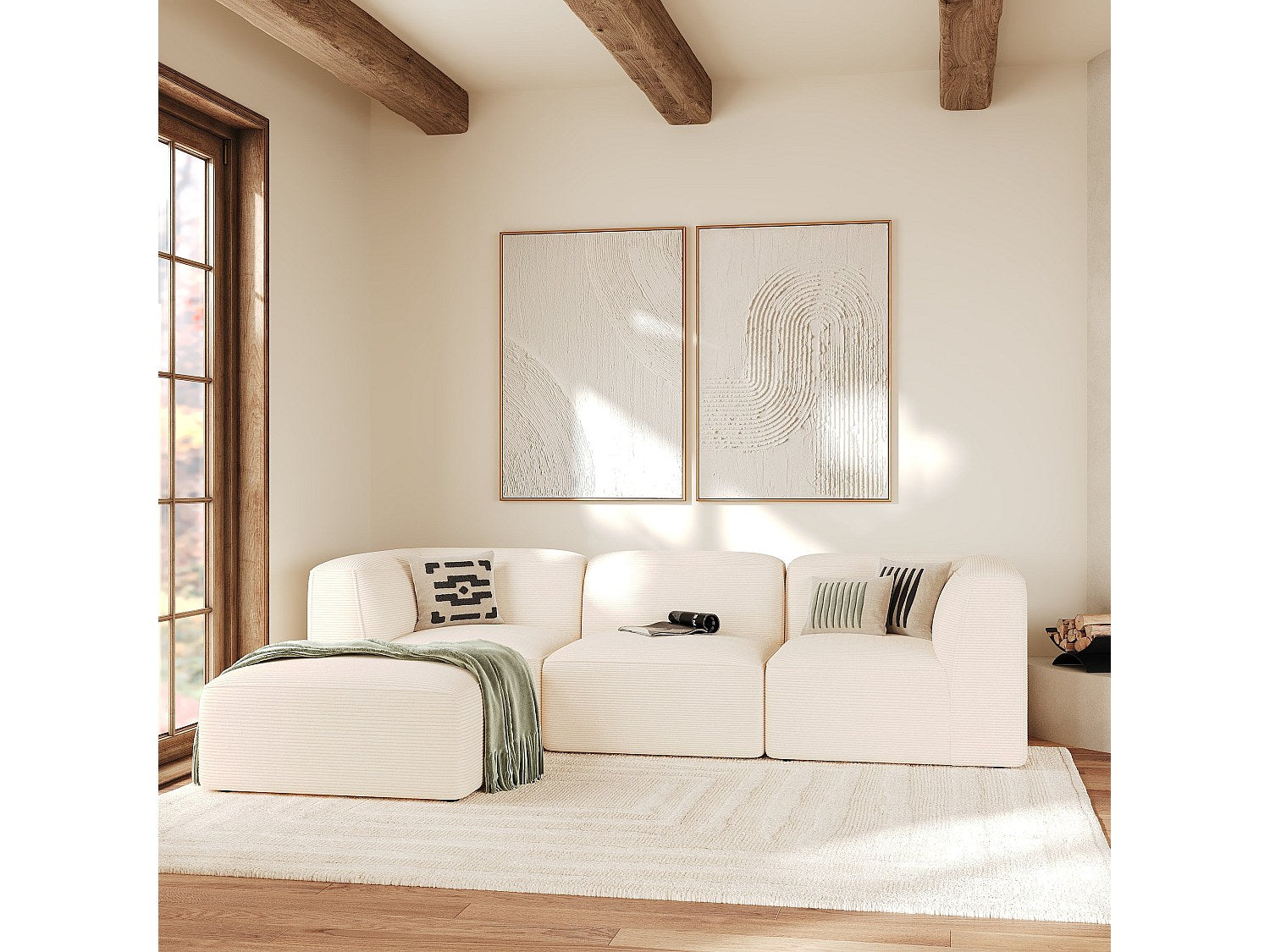 Pouf pour canapé modulable 3 places blanc velours - Mina