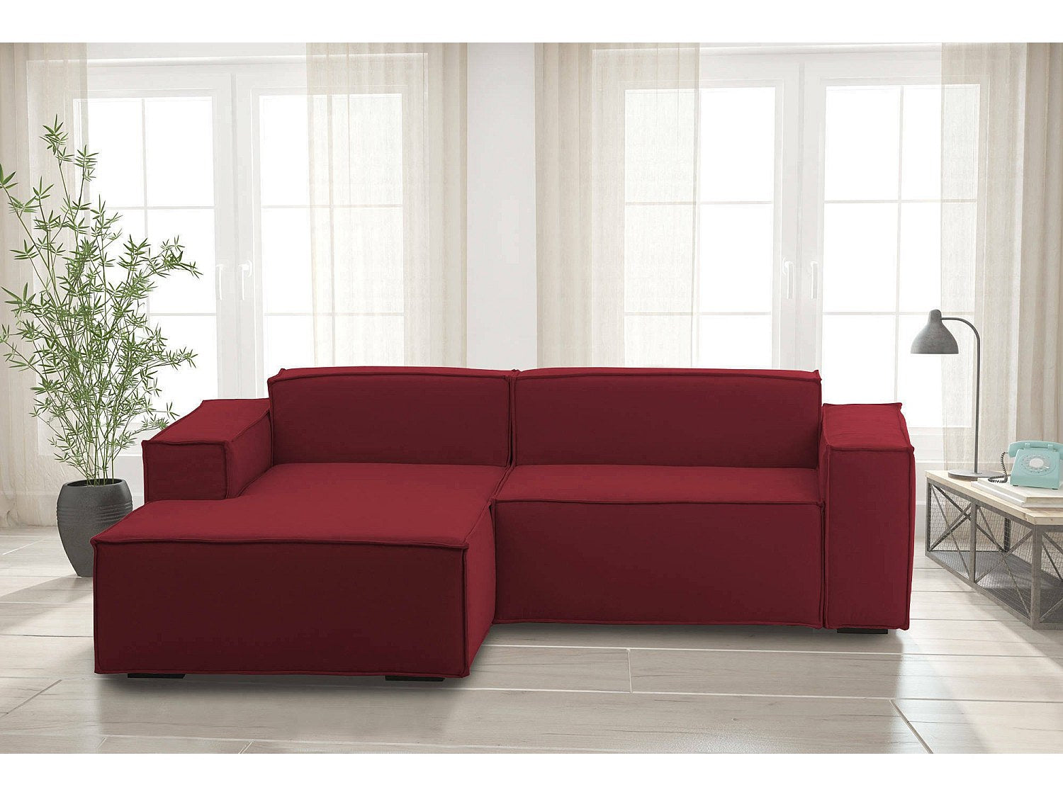 Canapé modulable 2 places rouge tissu