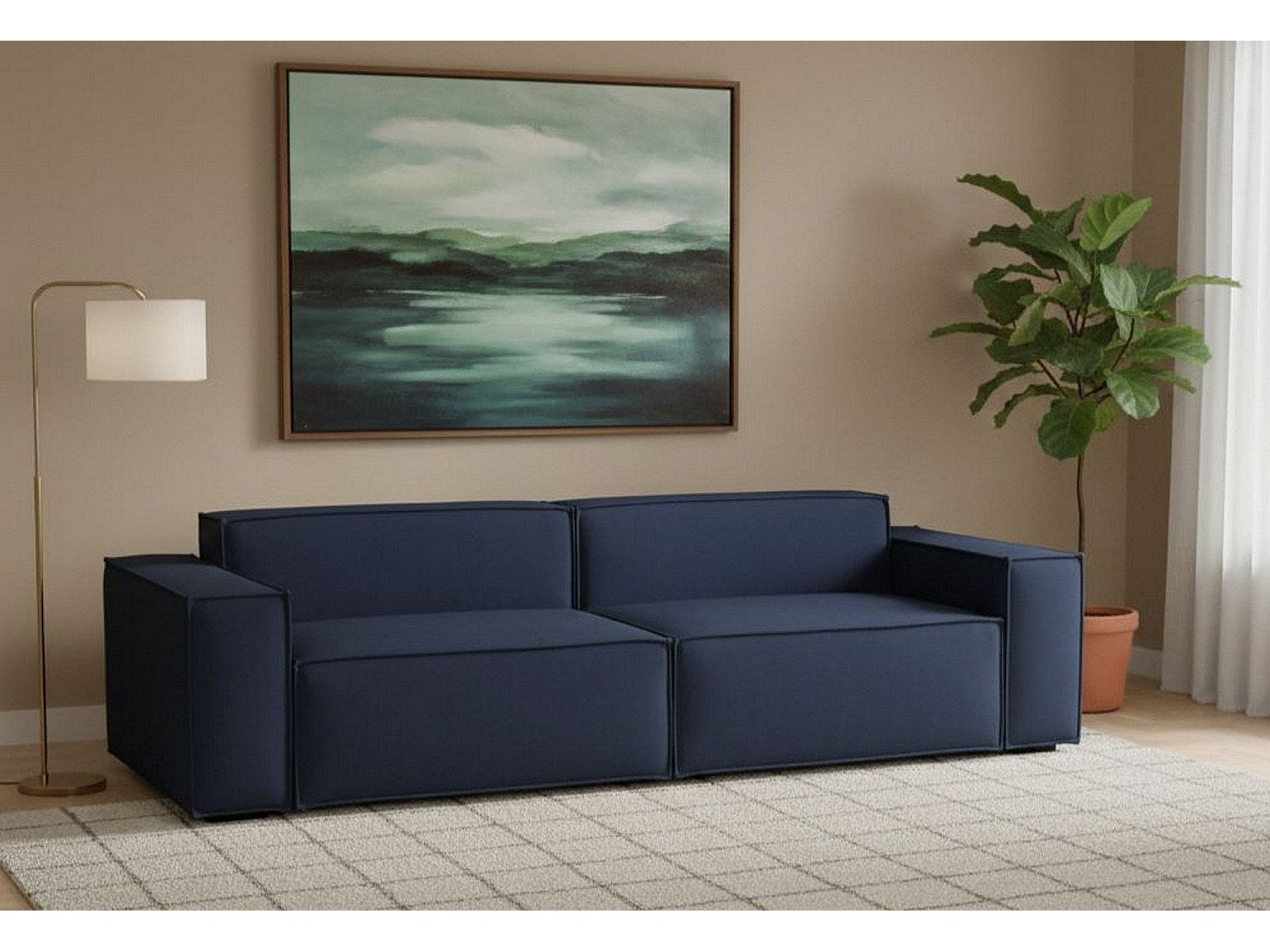 Canapé modulable 3 places bleu tissu