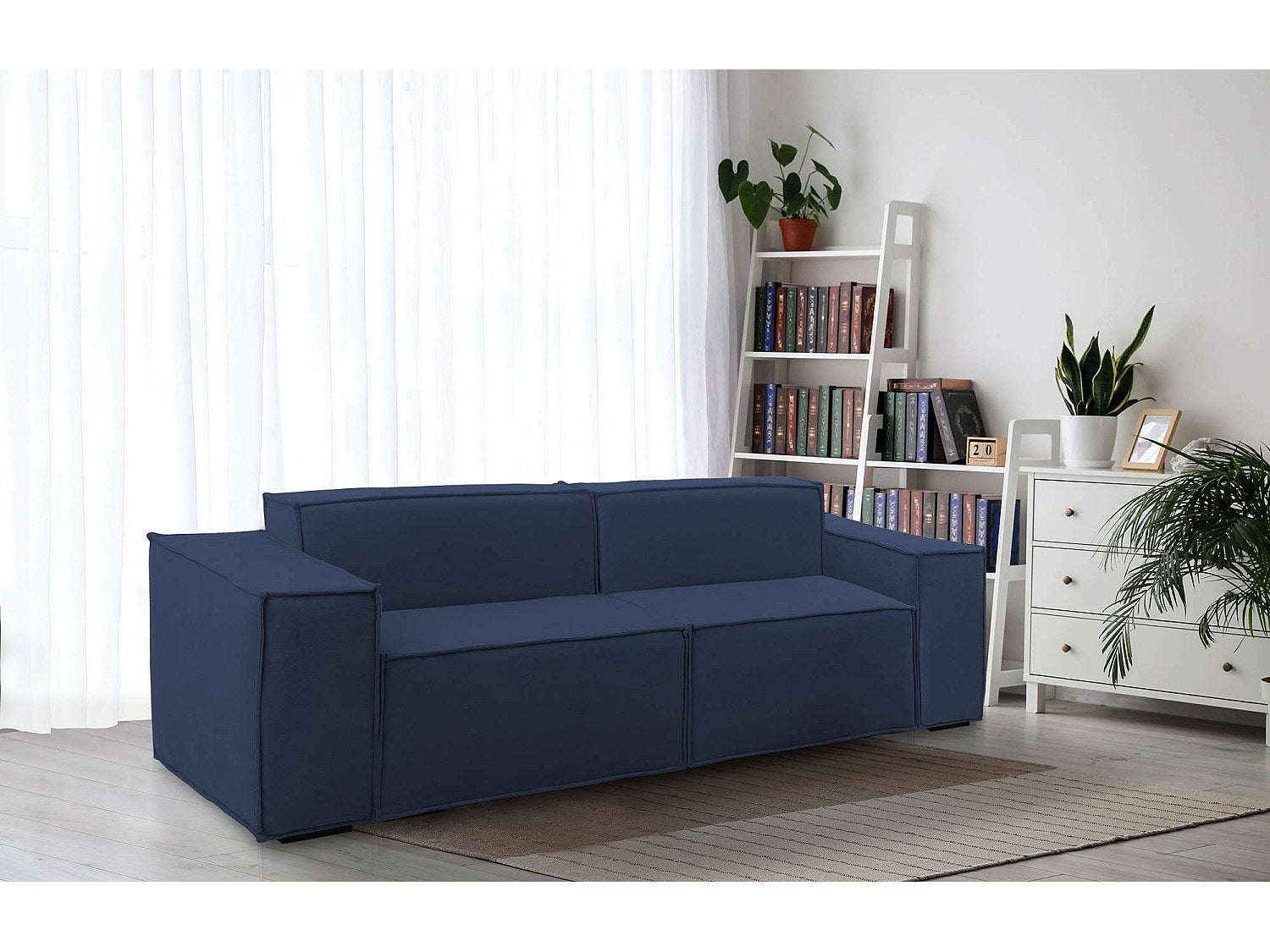 Canapé modulable 2 places bleu tissu