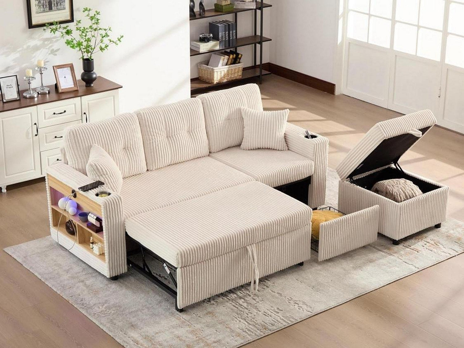 Angle pour canapé modulable convertible 3 places beige velours - Allurex