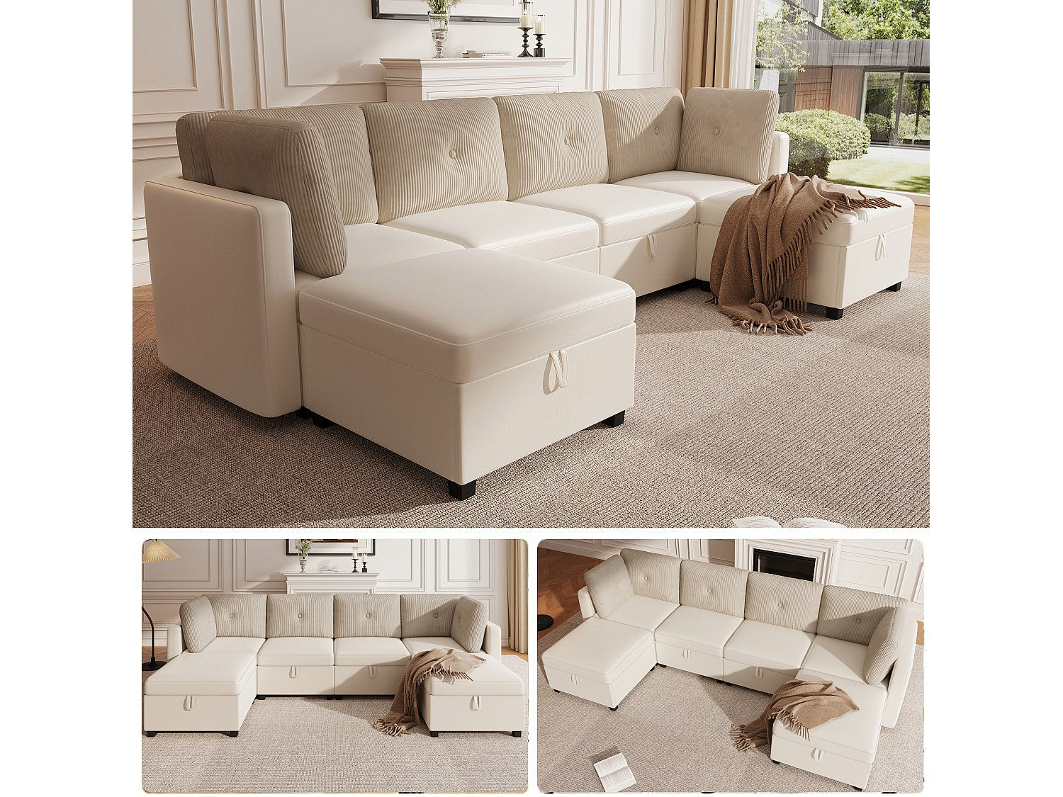 Angle pour canapé modulable 6 places beige velours