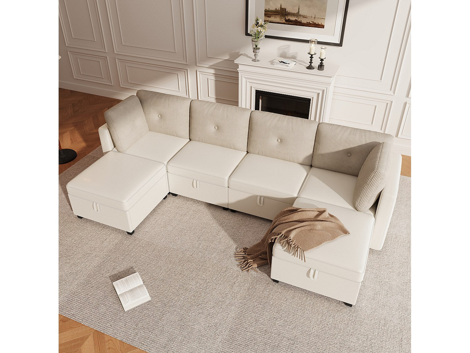Angle pour canapé modulable 6 places beige velours