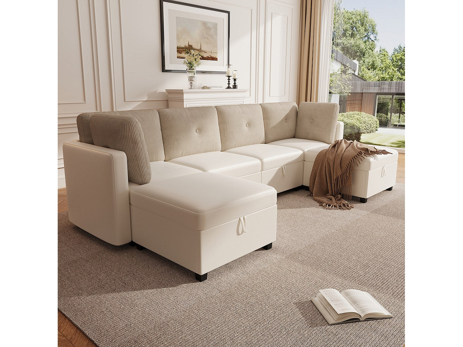 Angle pour canapé modulable 6 places beige velours