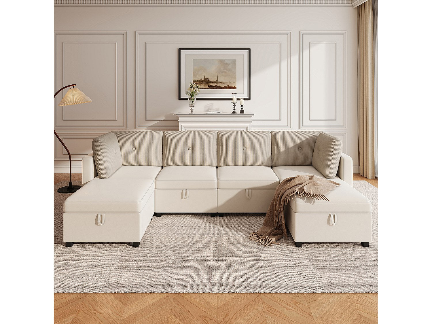 Angle pour canapé modulable 6 places beige velours