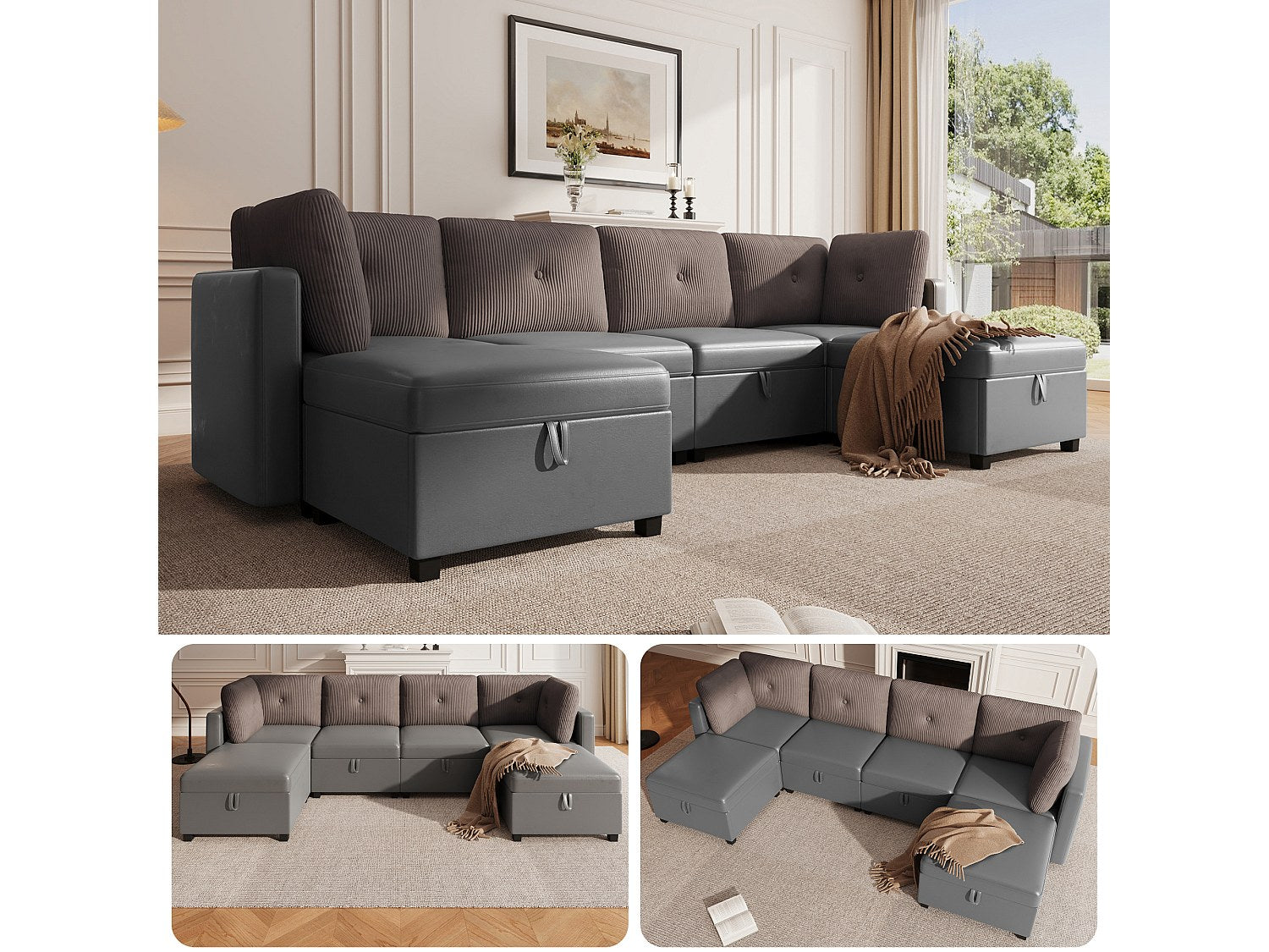 Angle pour canapé modulable 6 places gris velours