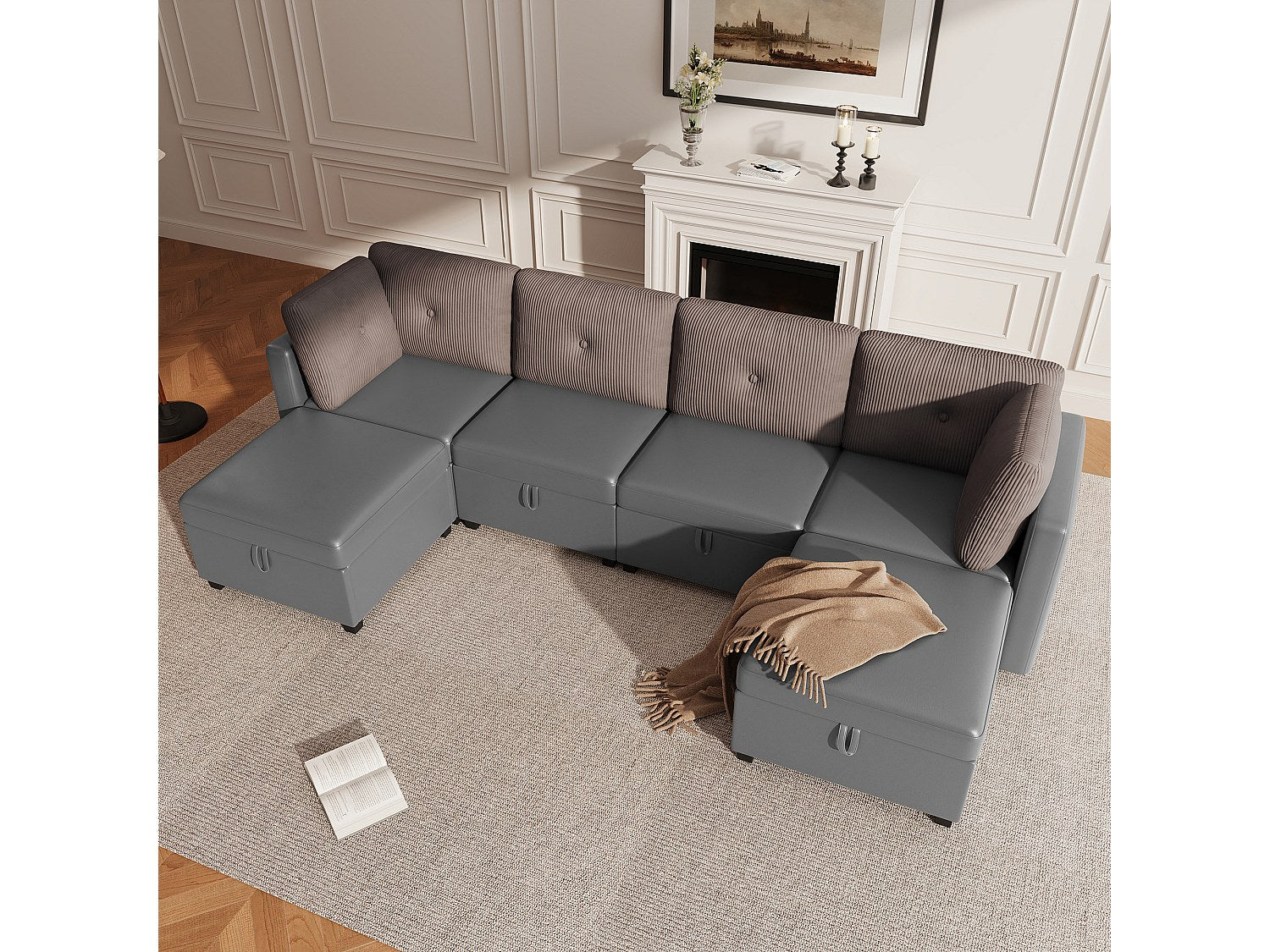 Angle pour canapé modulable 6 places gris velours