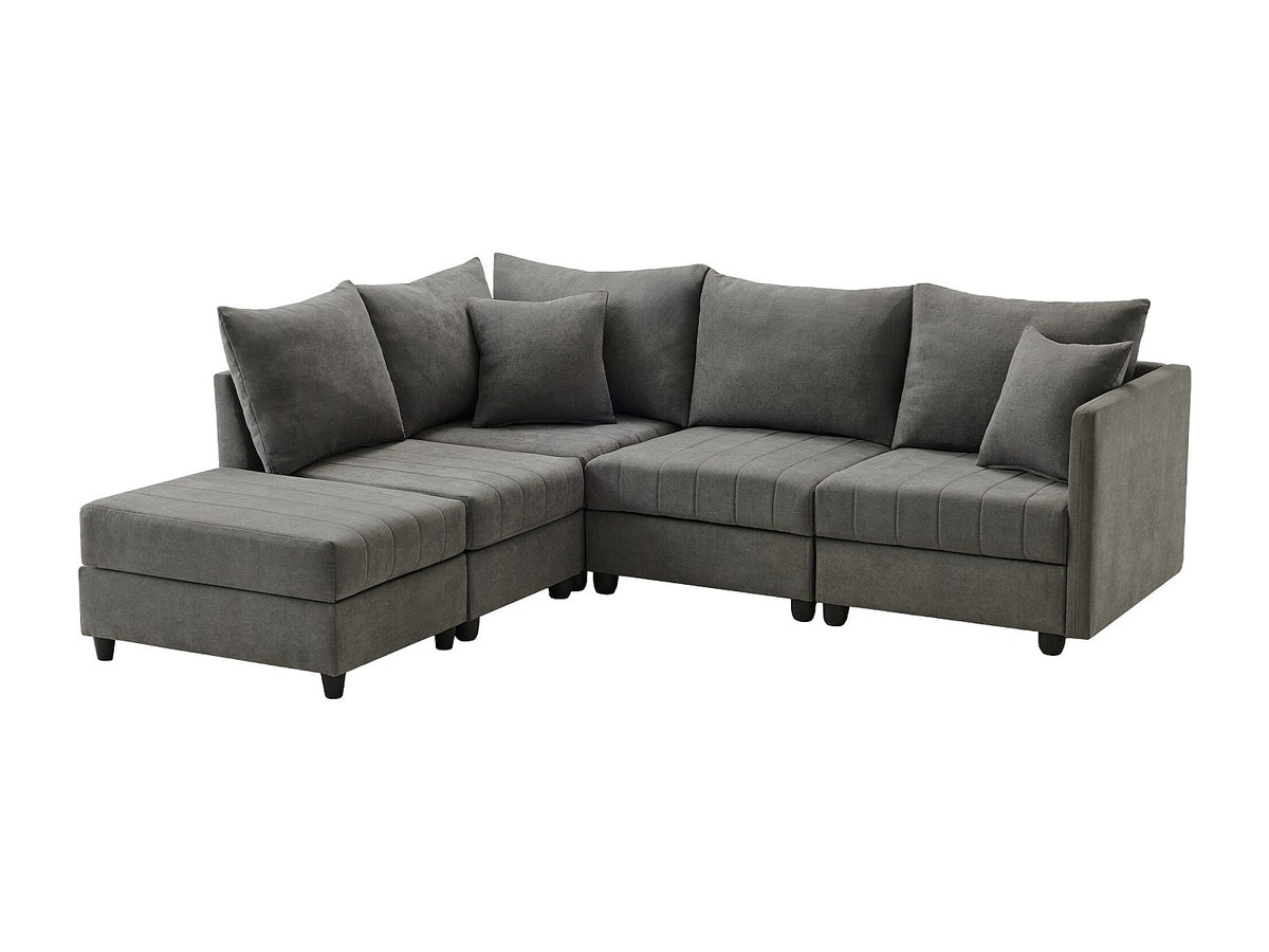 Canapé modulable convertible 5 places gris tissu