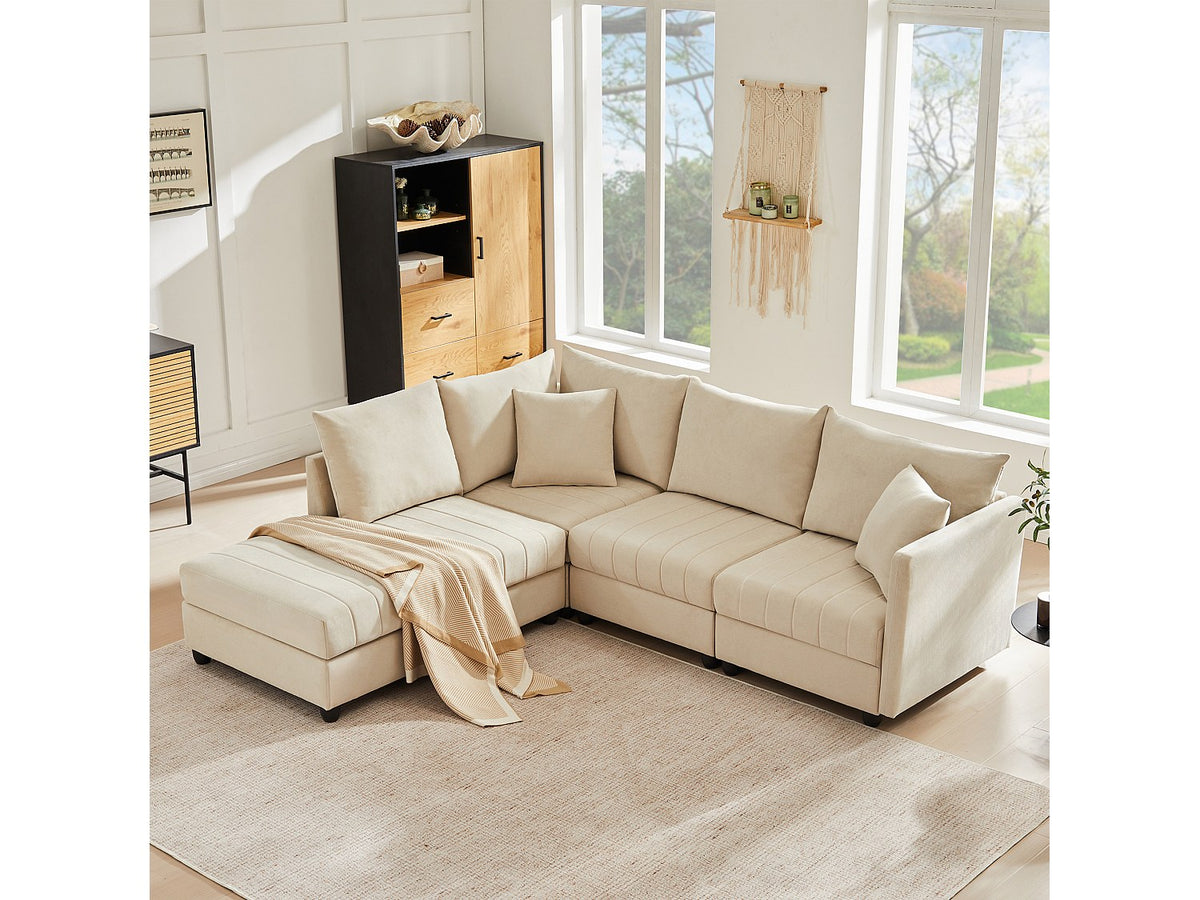Canapé modulable convertible 5 places beige tissu