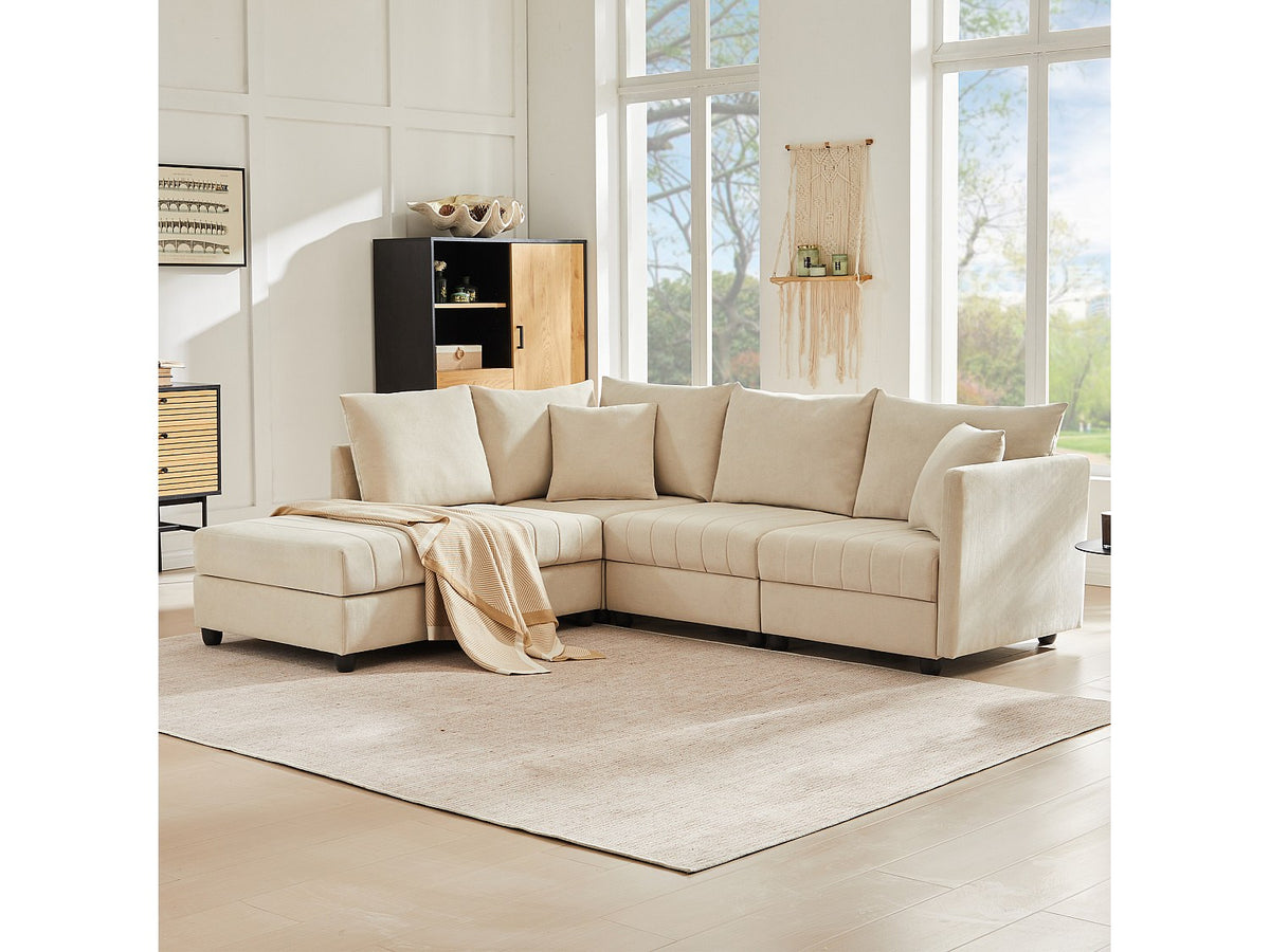Canapé modulable convertible 5 places beige tissu