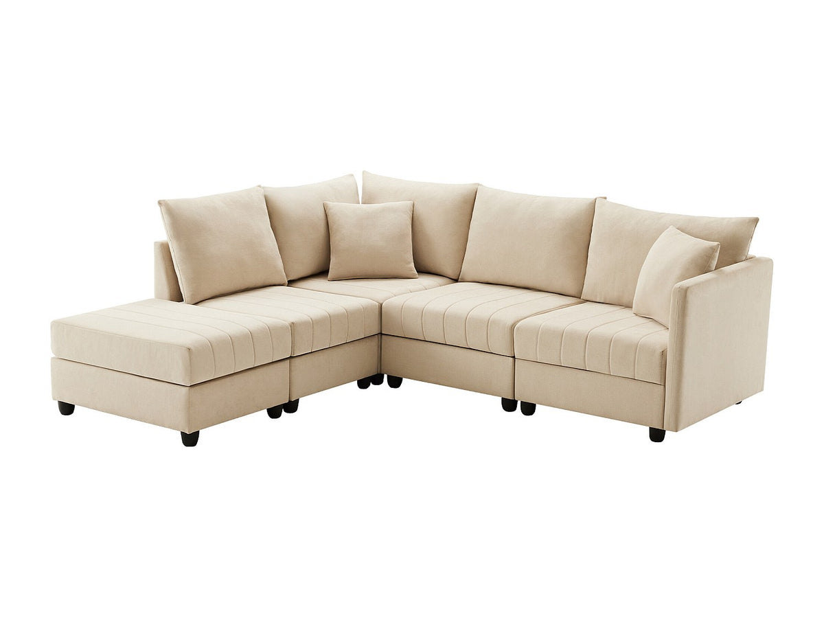 Canapé modulable convertible 5 places beige tissu