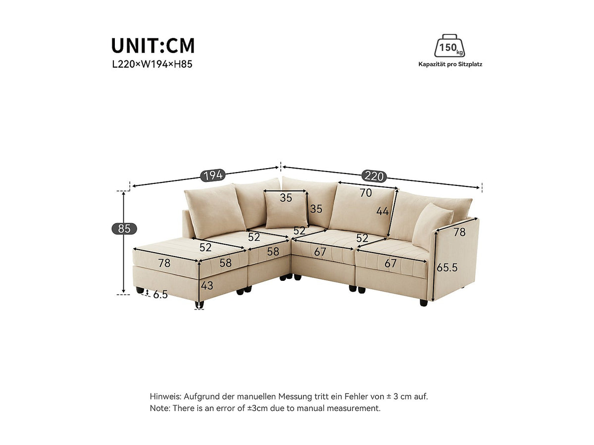 Canapé modulable convertible 5 places beige tissu