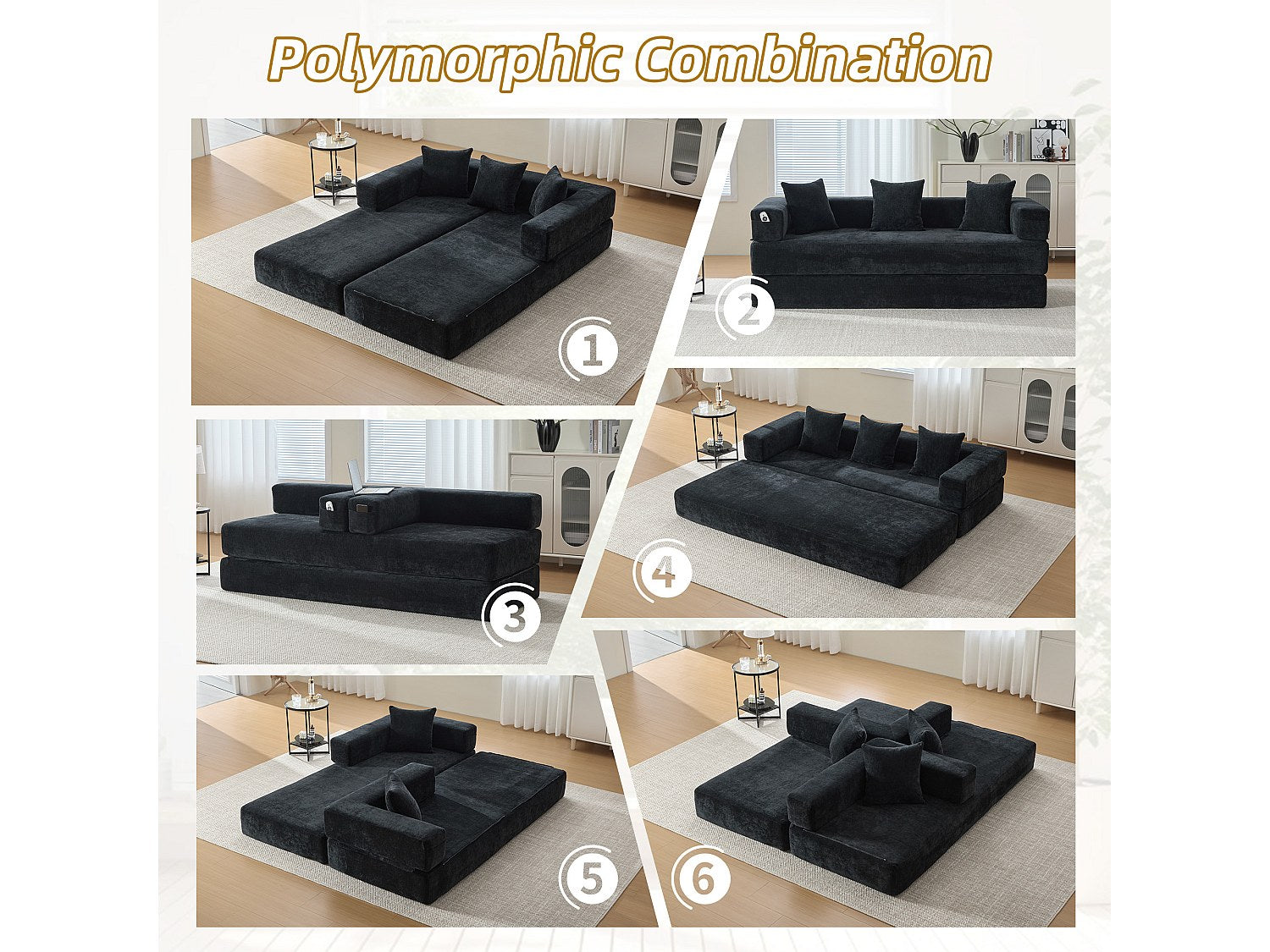 Canapé modulable convertible noir velours