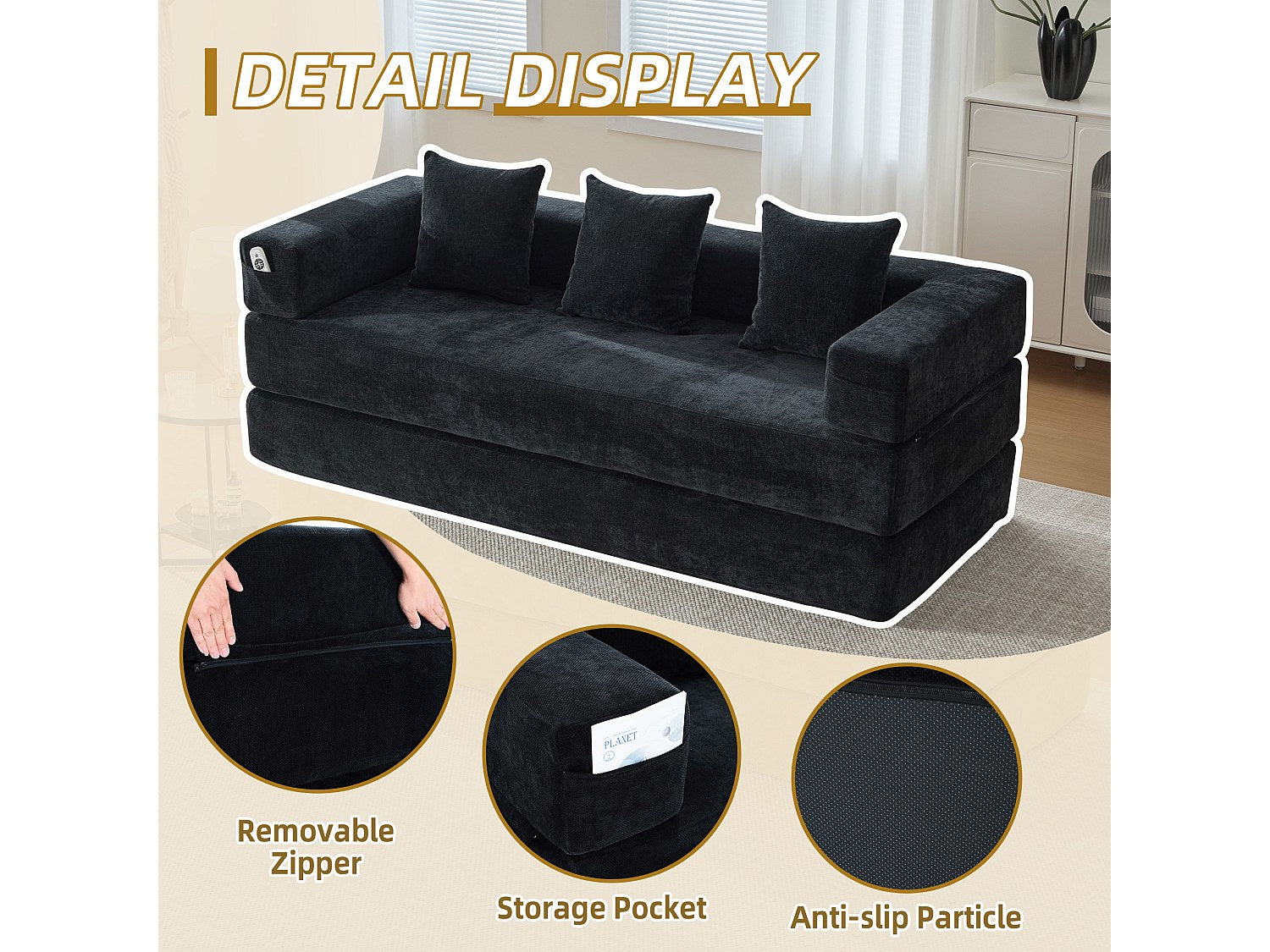 Canapé modulable convertible noir velours