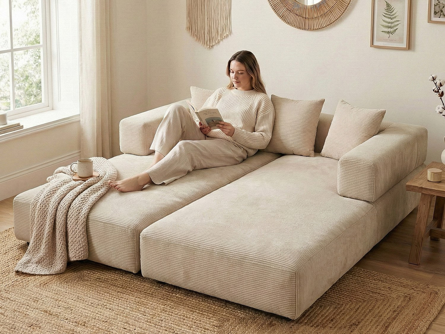 Canapé modulable convertible beige velours